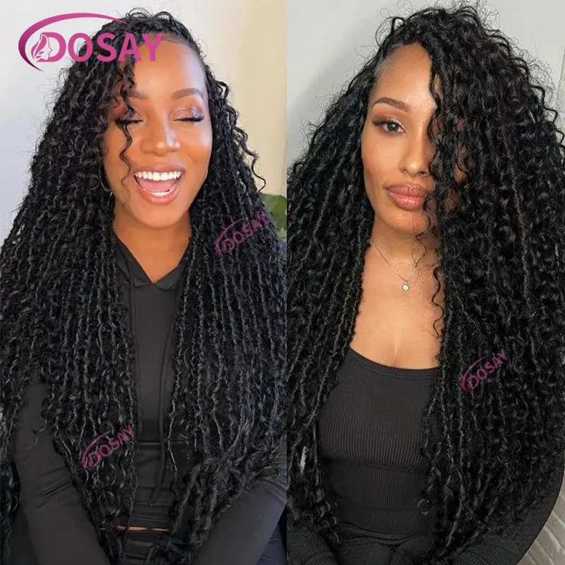 Long 32inch Boho Bohemian Braided Full Lace Frontal Wigs Synthetic Curly Goddess Locs Wigs Butterfly Knotless Box Braids Wig