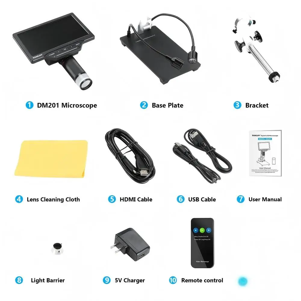 Mikroskop cyfrowy HDMI TOMLOV DM201 Pro, mikroskop elektronowy o wysokiej rozdzielczości do inspekcji przemysłowych i powiększania obrazu z telefonu komórkowego. — zdjęcie 7