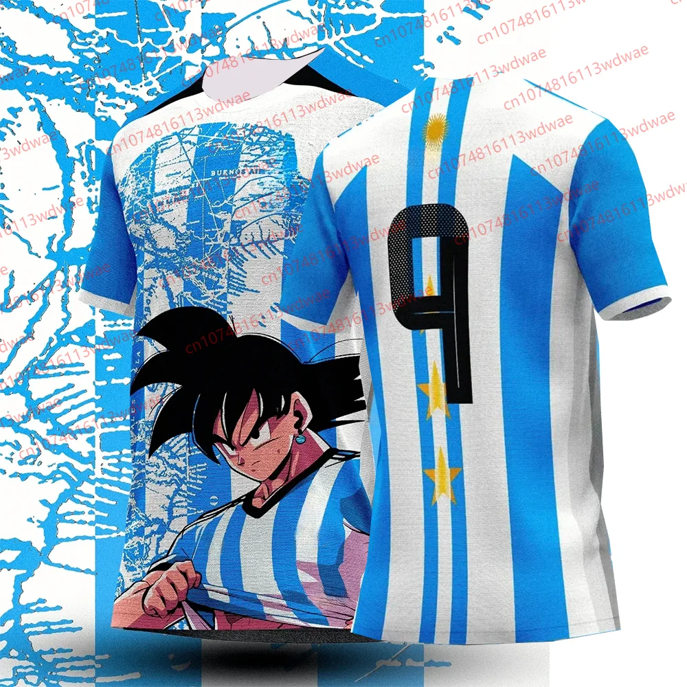 

Dragon Ball Z Goku Argentina Soccer Jersey Anime Football Shirt Men Summer Short Sleeve Cosplay Graphic Tee Football Fans