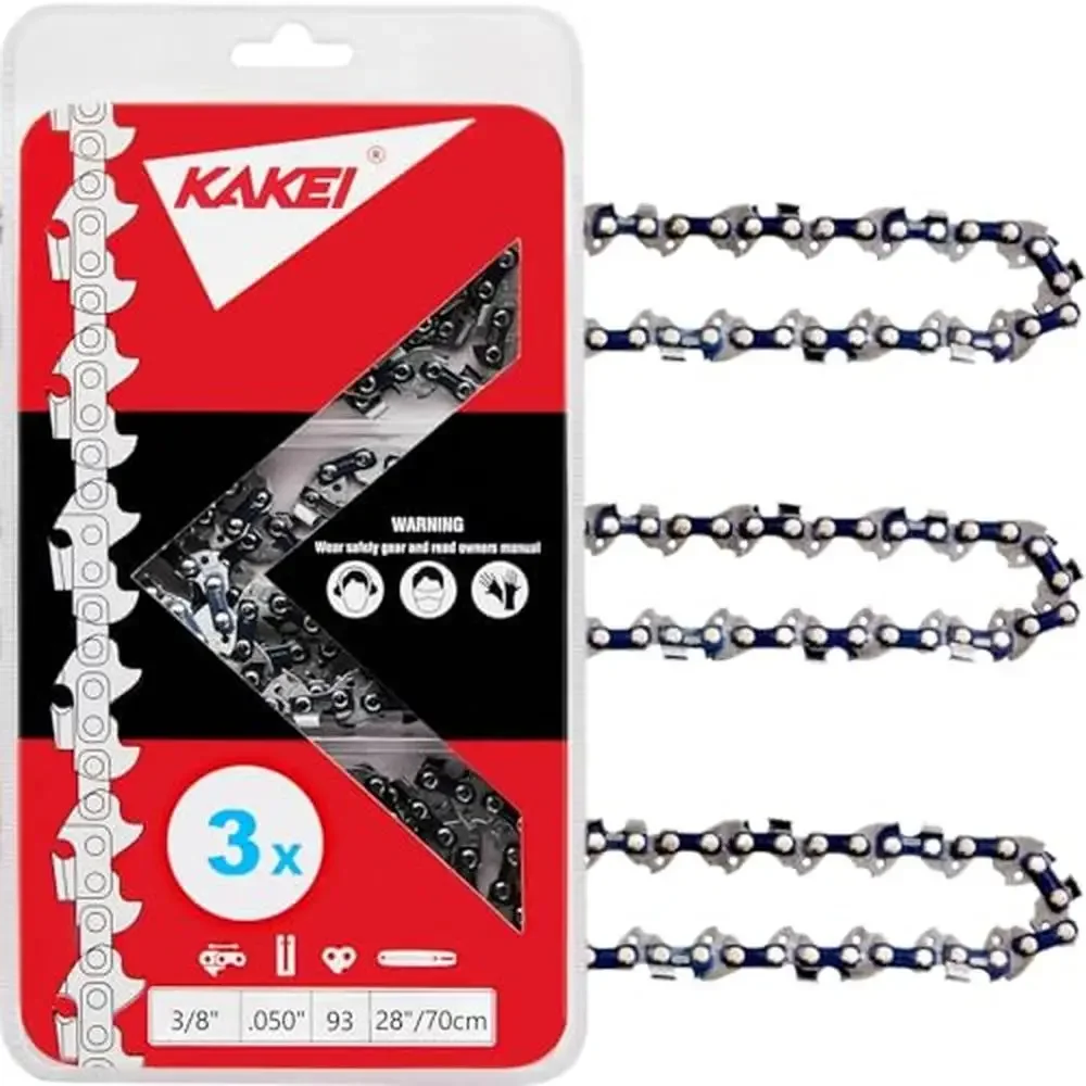 

28 Inch Chainsaw Chain 3 Pack Full-Chisel Skip Tooth .050 Gauge 93 Drive Links Germany Steel Technology Chrome-Plated Cutters