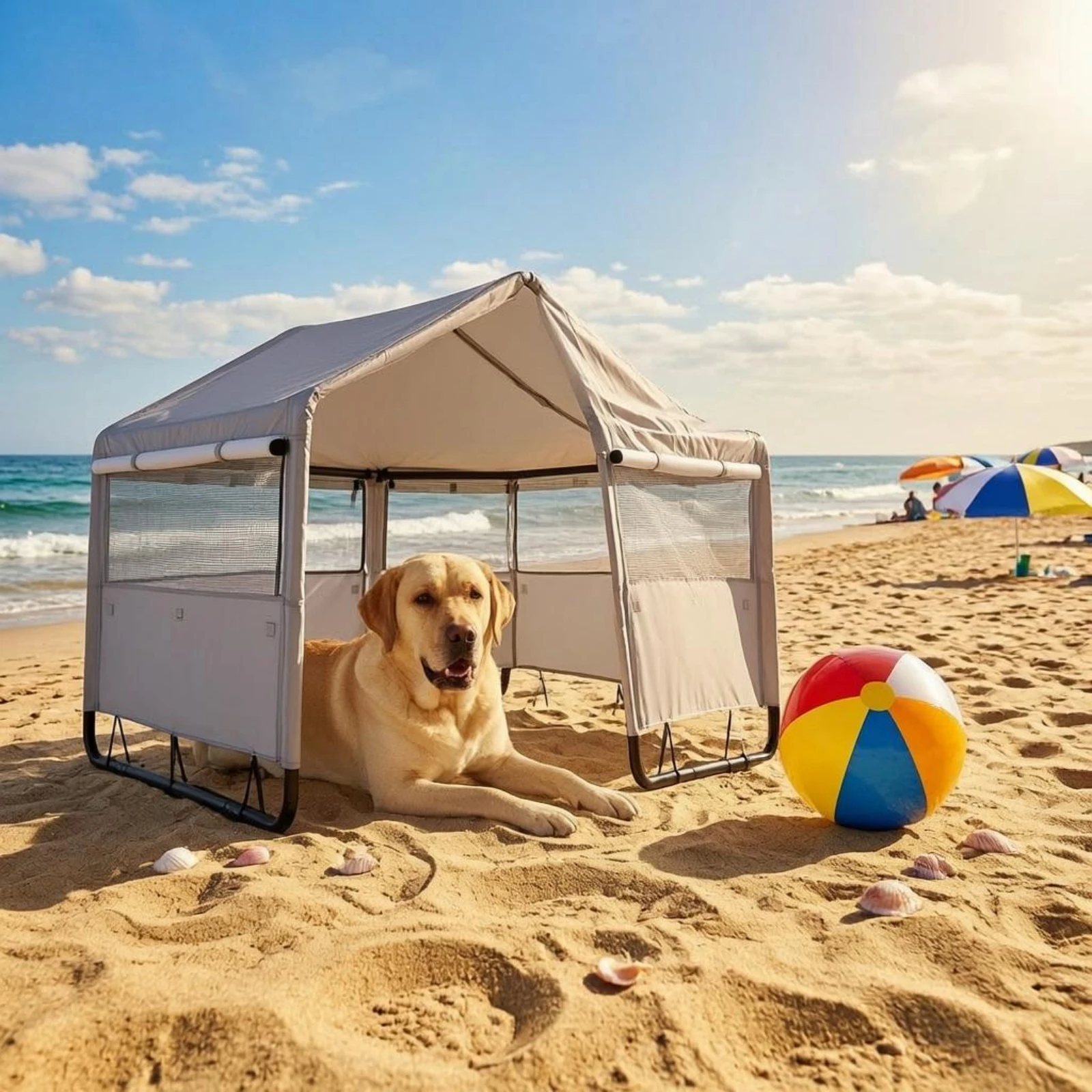 Outdoor Dog Tent Rainproof Weatherproof Pet Tent Mesh Dog Shelter Spray-Coated Waterproof