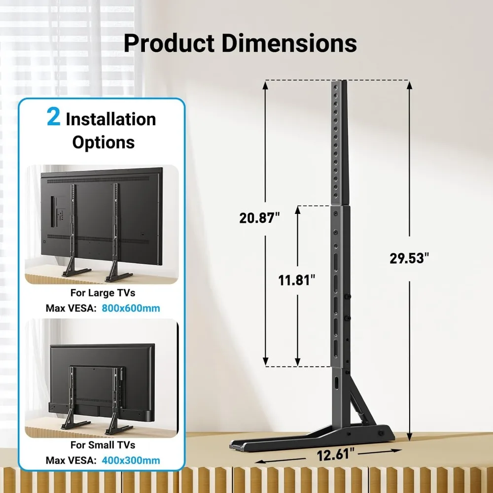 Supporto TV universale per schermi da 22-75 pollici, base regolabile in altezza con vetro temperato, supporta 110 libbre e VESA 800x600 mm