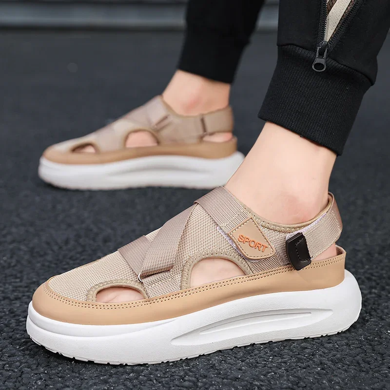 Fashion Summer Men Sandals 2024 New Baotou Back Climb Breathable Men\'s Shoes Solid Color Simple Versatile Sandals Sneakers Men