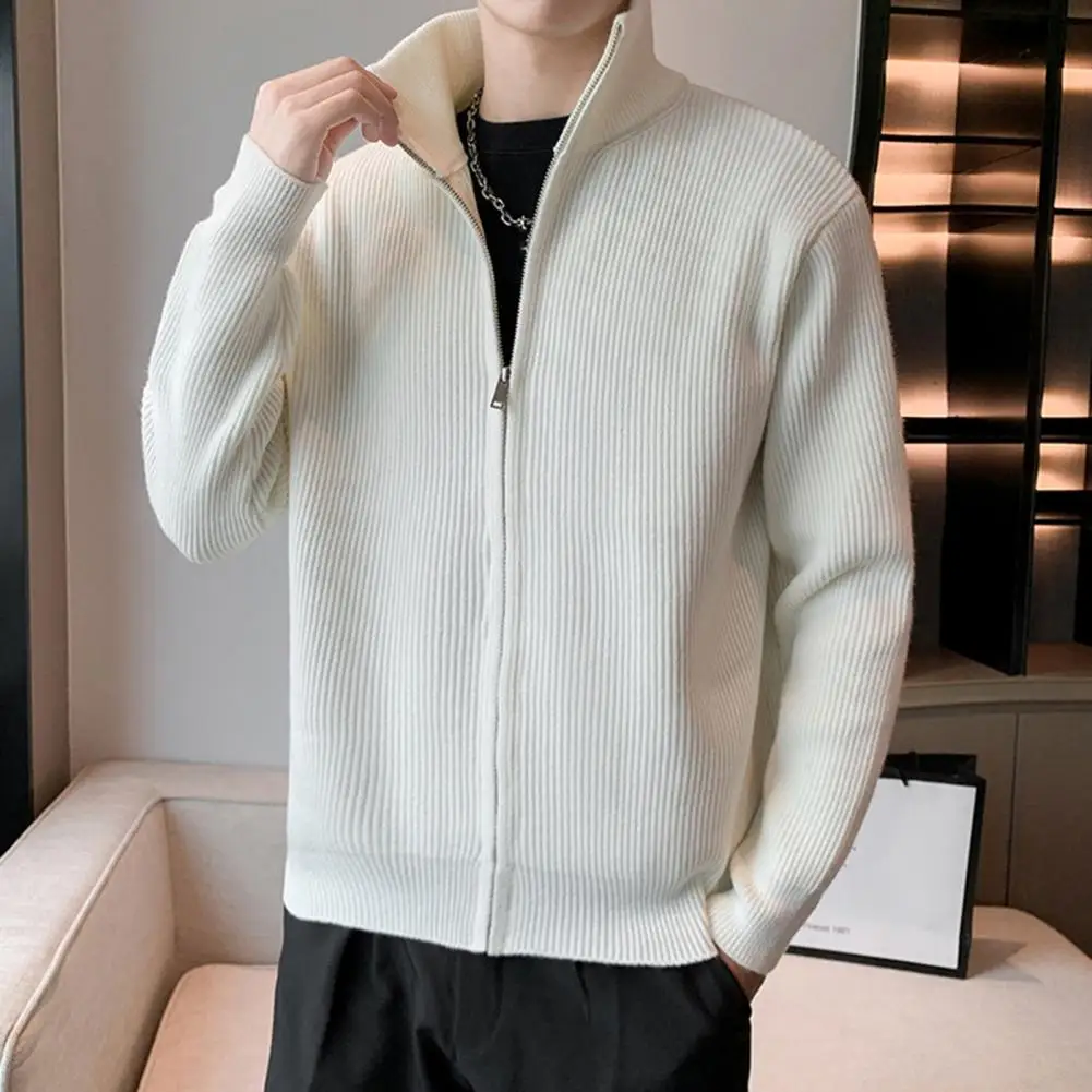 

Solid Color Zipper Cardigan Men's Knitted Sweater Autumn And Winter Popular Slim Sweater Jacket Men's Stand Up Jacket Outerwear
