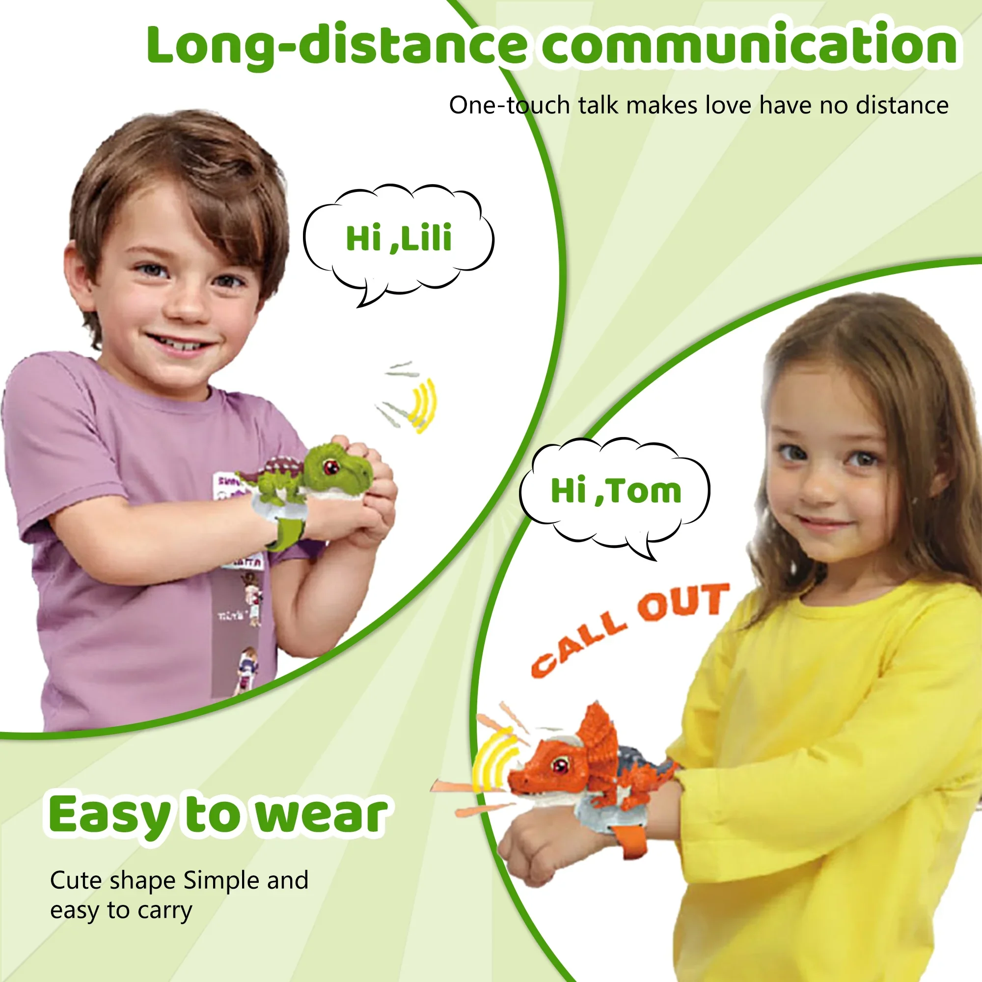 子供用恐竜トランシーバーおもちゃ、長距離インタラクティブコミュニケーションブレスレット、子供へのギフト、USB充電屋外遊び