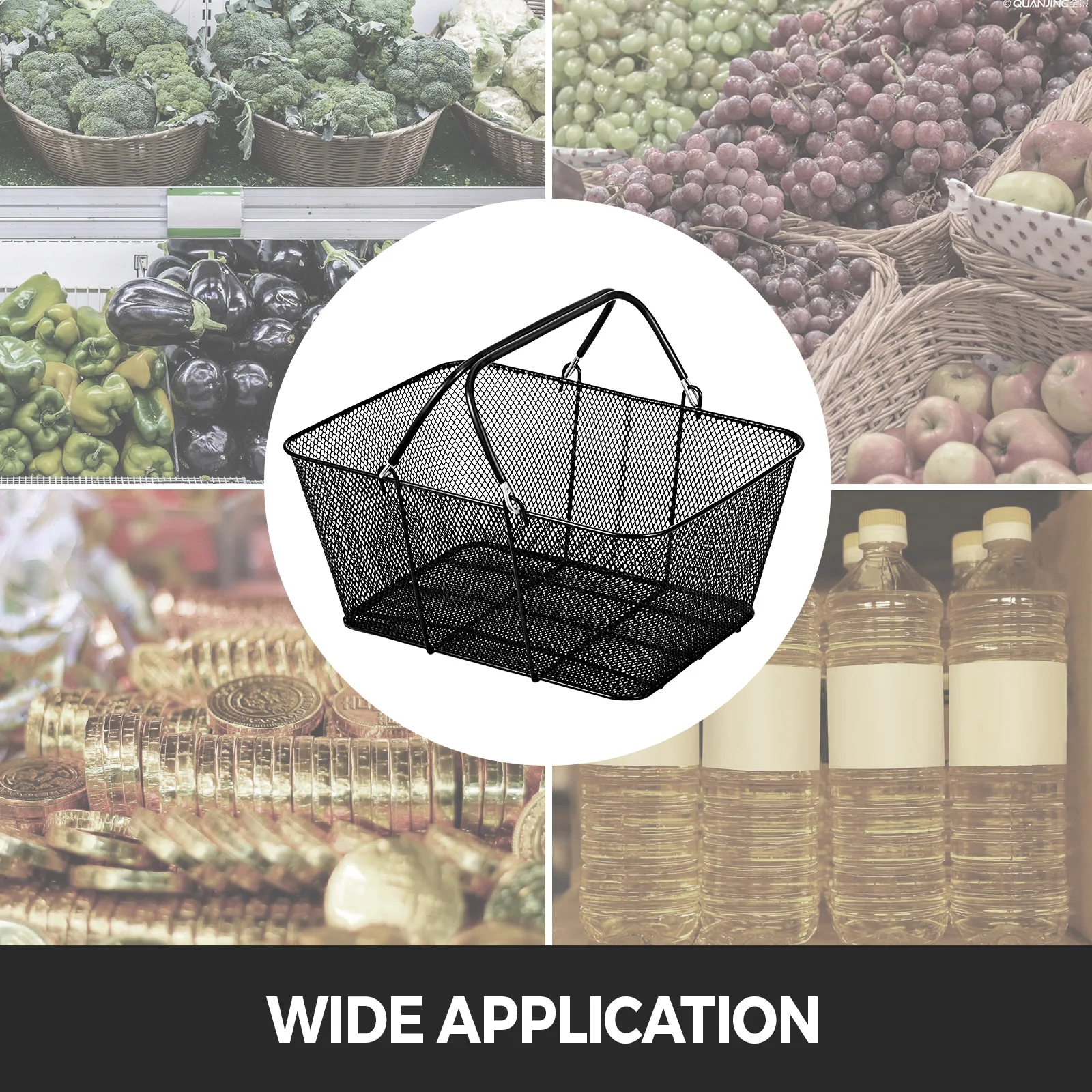 VEVOR 12PCS Shopping Baskets with Handles, Portable Black Wire Mesh shopping Basket Set for Stores Shopping