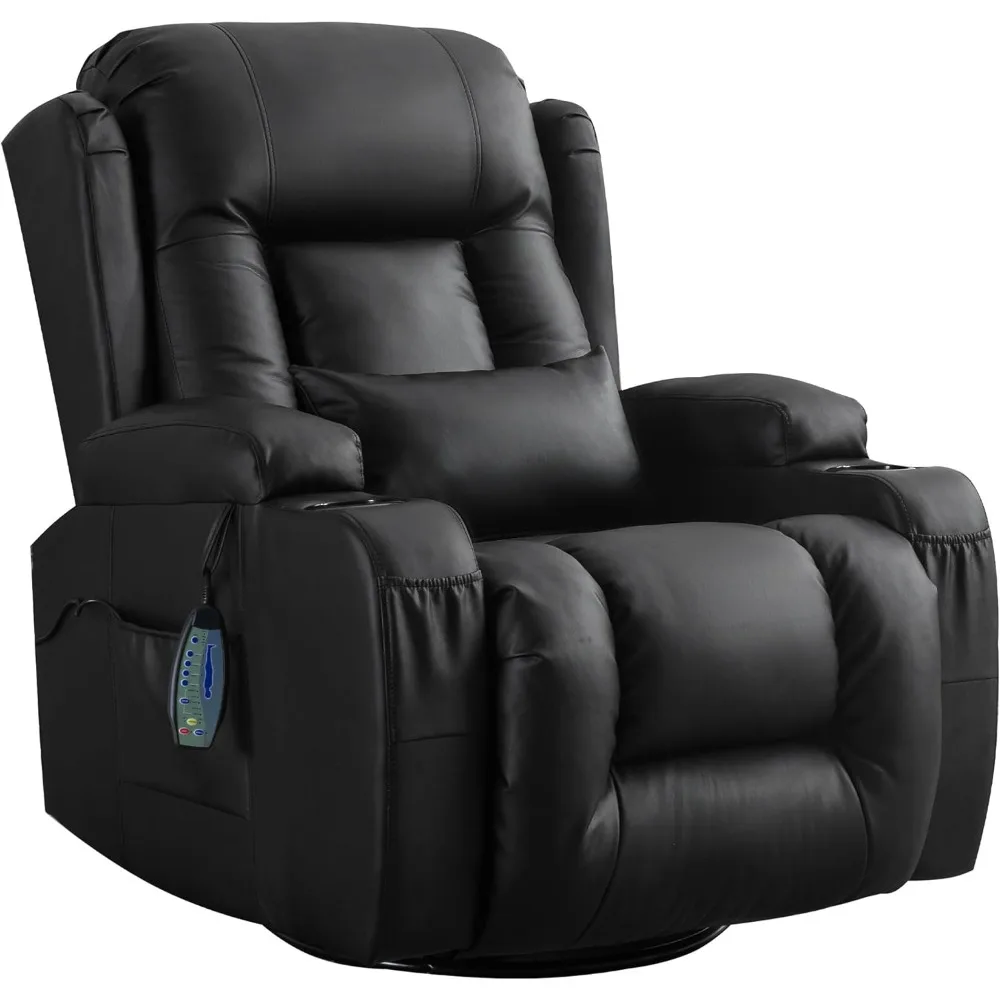 Swivel Rocker Recliner Chair with Massage and Heat for Adults, Manual Glider 360° Swivel Rocking Chair，Black，Living Room Chairs