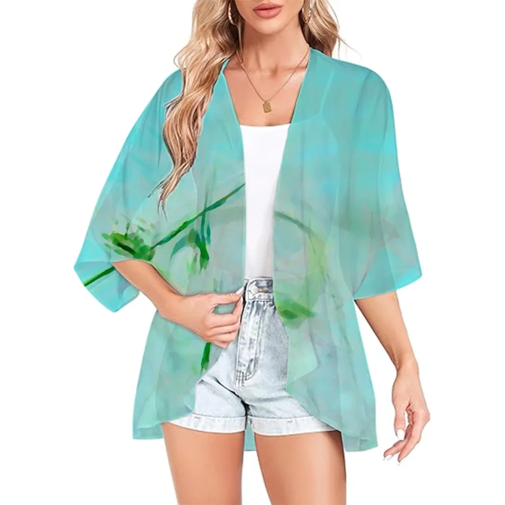 Women\'s Cardigans Short Sleeve Cardigan Illusion Kimono Print Lightweight Casual Cardigans Daywear Tops Beachwear Plus Size