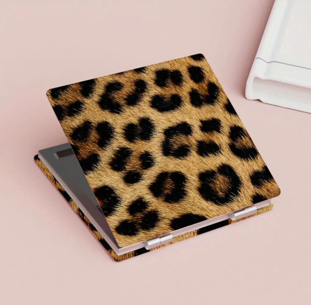 1pc Leopard Print Texture Makeup Mirror, Compact and Portable Folding Small Mirror, Travel Makeup Mirror, Plastic Frame Outside