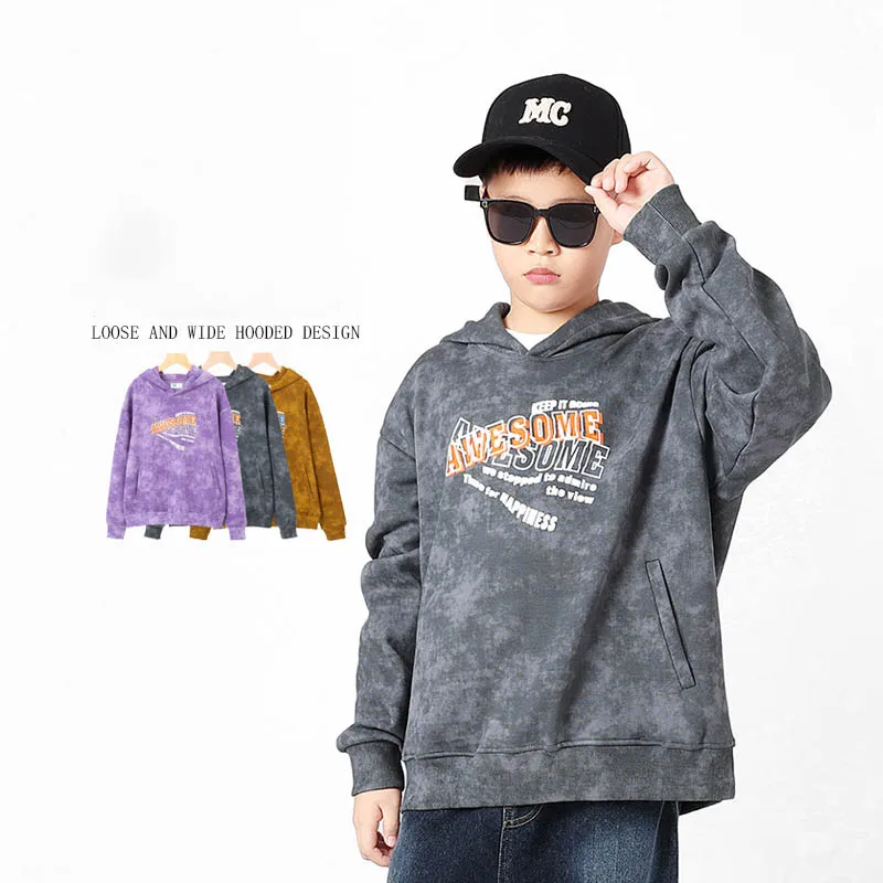 Spring Junior Boys Sweatshirt Cotton Letter Print Batik Versatile 4-12Y Kid Boy Pullovers Loose Long Sleeve Children Boy Hoodies