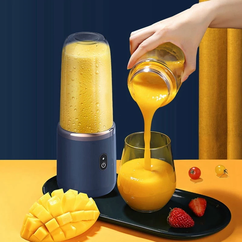 New Portable Blender 400Ml Electric Juicer Lemon Orange Fruit Squeezer Wireless Rechargable 21000Rpm Mixer(Blue)