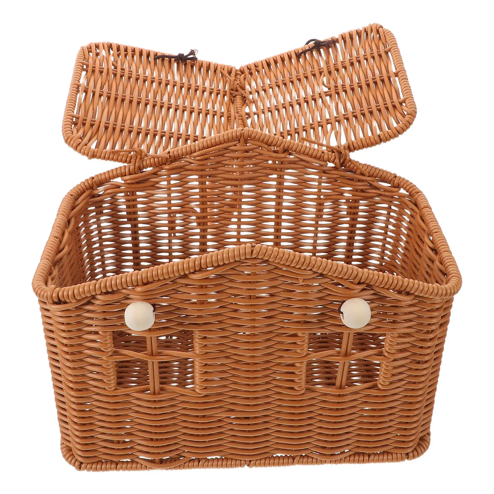 Vintage Shaped Picnic Basket Imitation Rattan Hand Woven Handle Decorative Wedding Favor Rustic Party Gift Hamper Khaki