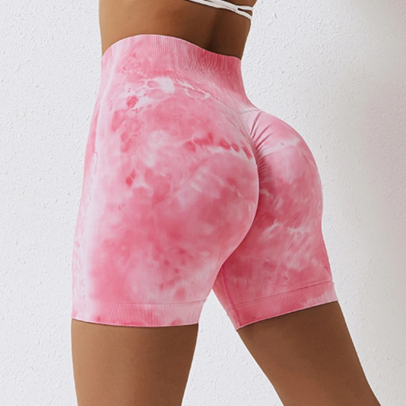 Summer Tie Dye Yoga Shorts Marbling Gym Shorts Women Buttock Lift Sports Shorts Women Fitness Tights High Waist Booty Shorts