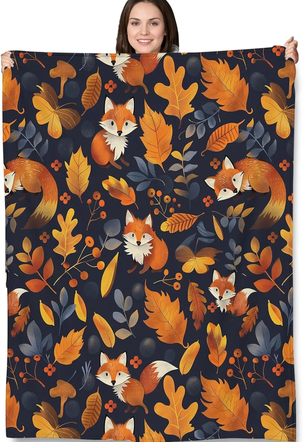 

Autumn Fox Blanket Gifts Fall Leaves and Fox Cozy Fleece Throw Blankets Perfect for Autumn Decor, Nature Lovers,and Cozy Nights