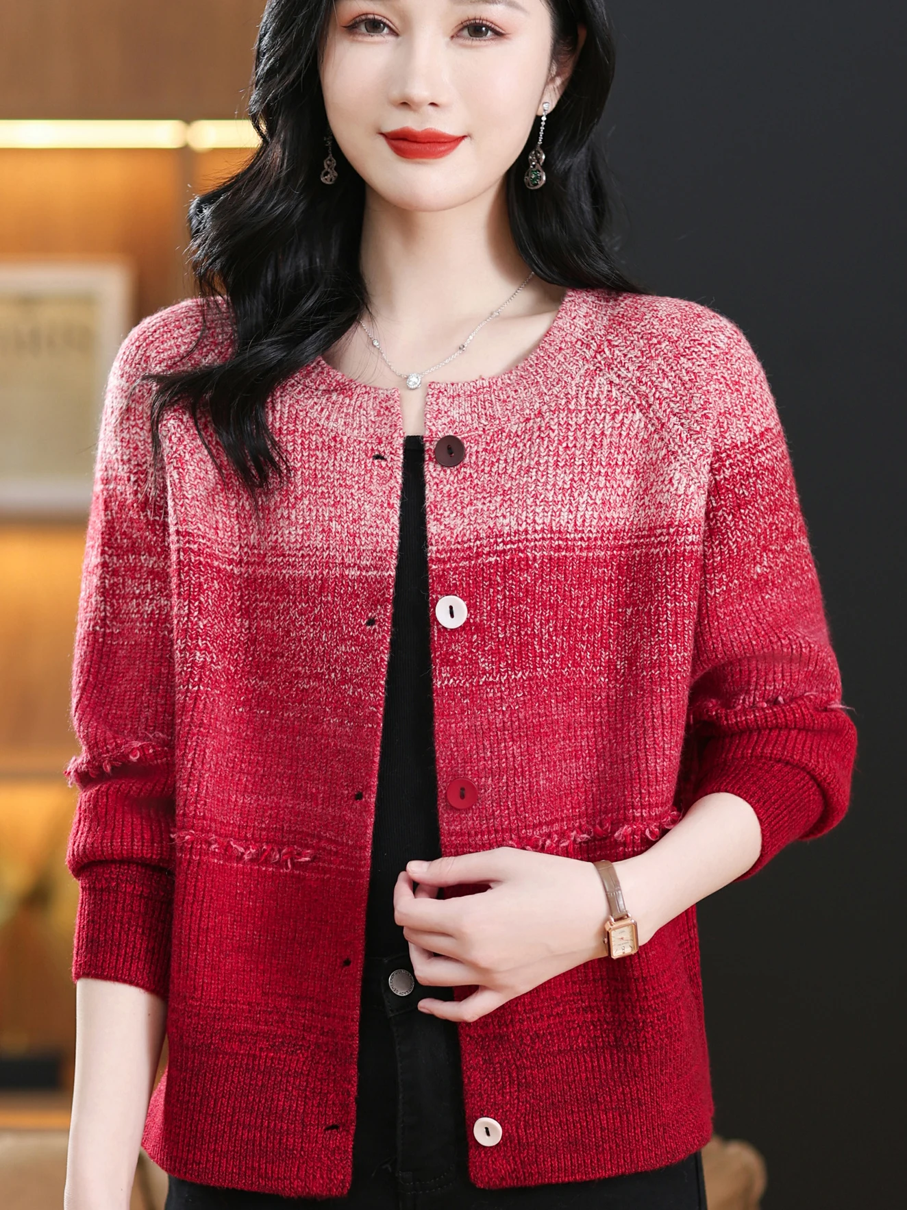 

Spring Autumn Knitted Open Cardigan Loose Thin Women's Woolen Outerwear Faionable Casual Sle for Young Mothers