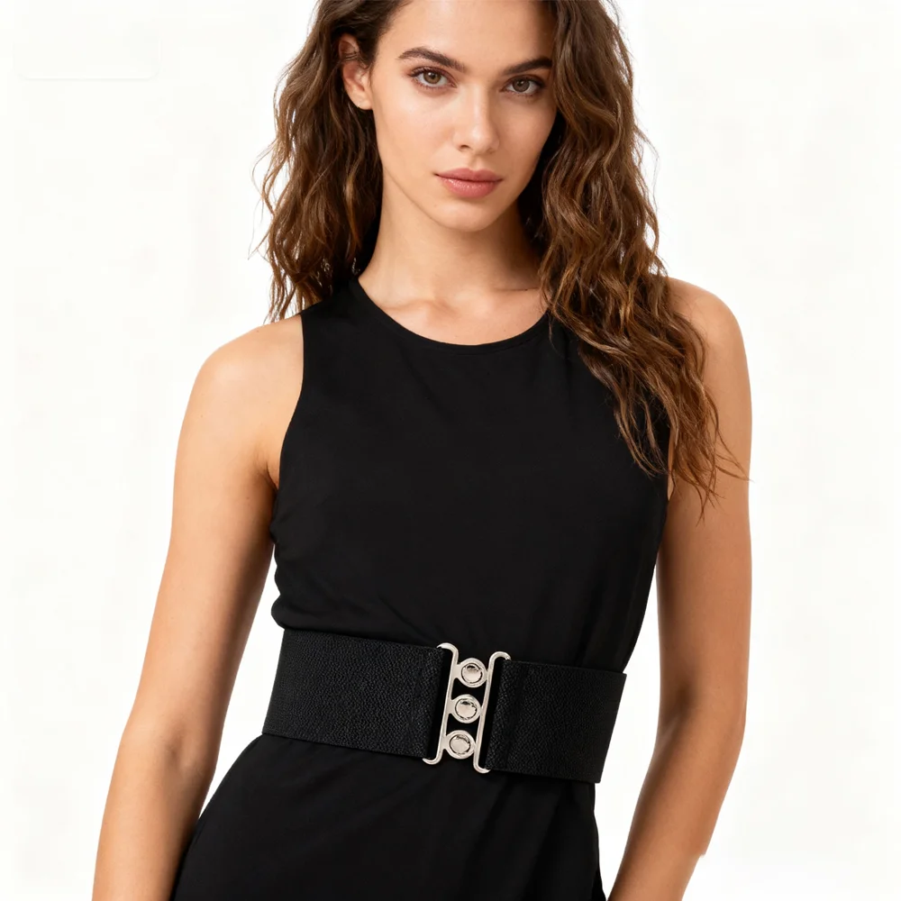 PESENAR Cintura larga elastica nera stile anni '50 con fibbia in metallo per accessorio per feste in costume vintage retrò