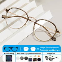Semi-ellipse Korean Style Titanium Frame Photochromic Anti Blue Ray Femal Sunglasses Presbyopic Short Sight Prescription Glasses