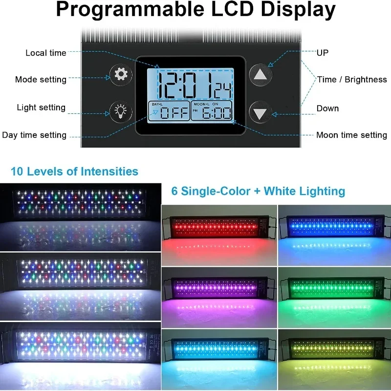 Fish tank accessories Aquarium light programmable LED 7color aquarium light 18w 24w 36w 30-60cm lighting fish light direct sales