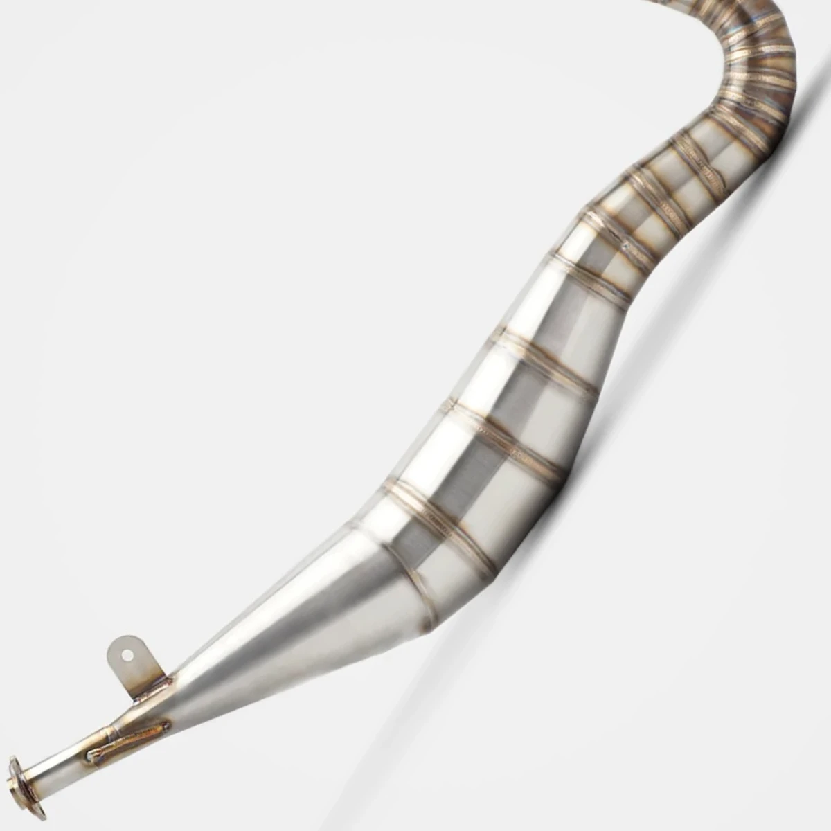 RS stainless steel two-stroke expansion chamber exhaust pipe for Yamaha TZR125 (1987–1992), designed to boost power output.