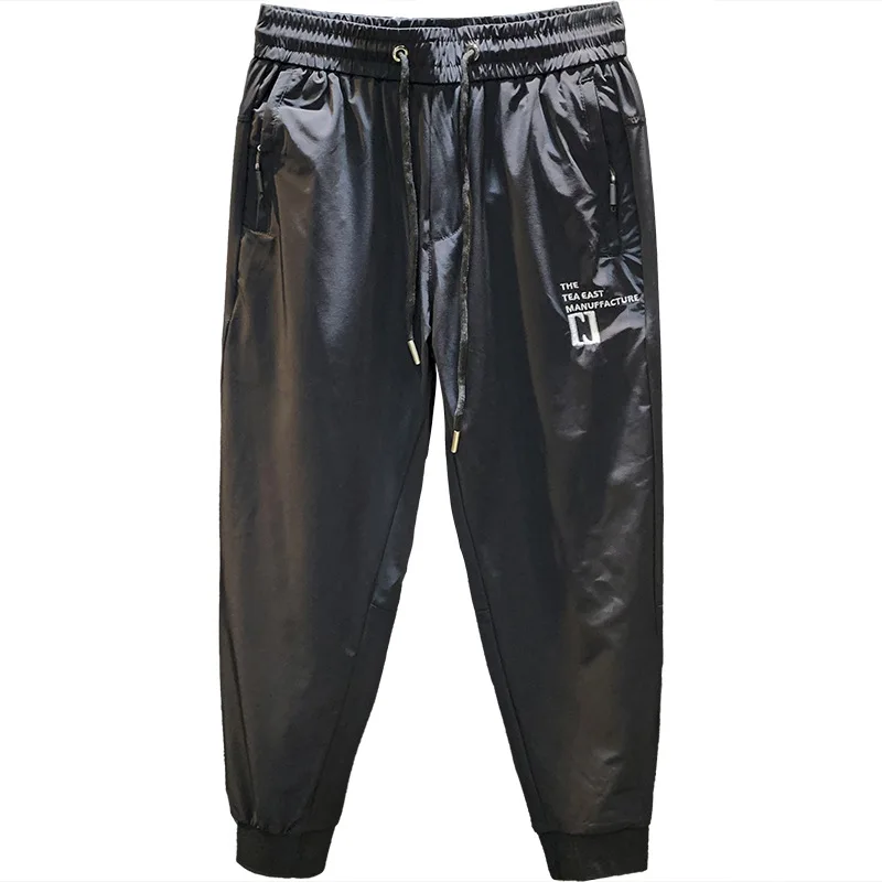 Ultra thin ice silk quick drying casual pants for men in the summer of 2025, new leg binding elastic waistband sports pants