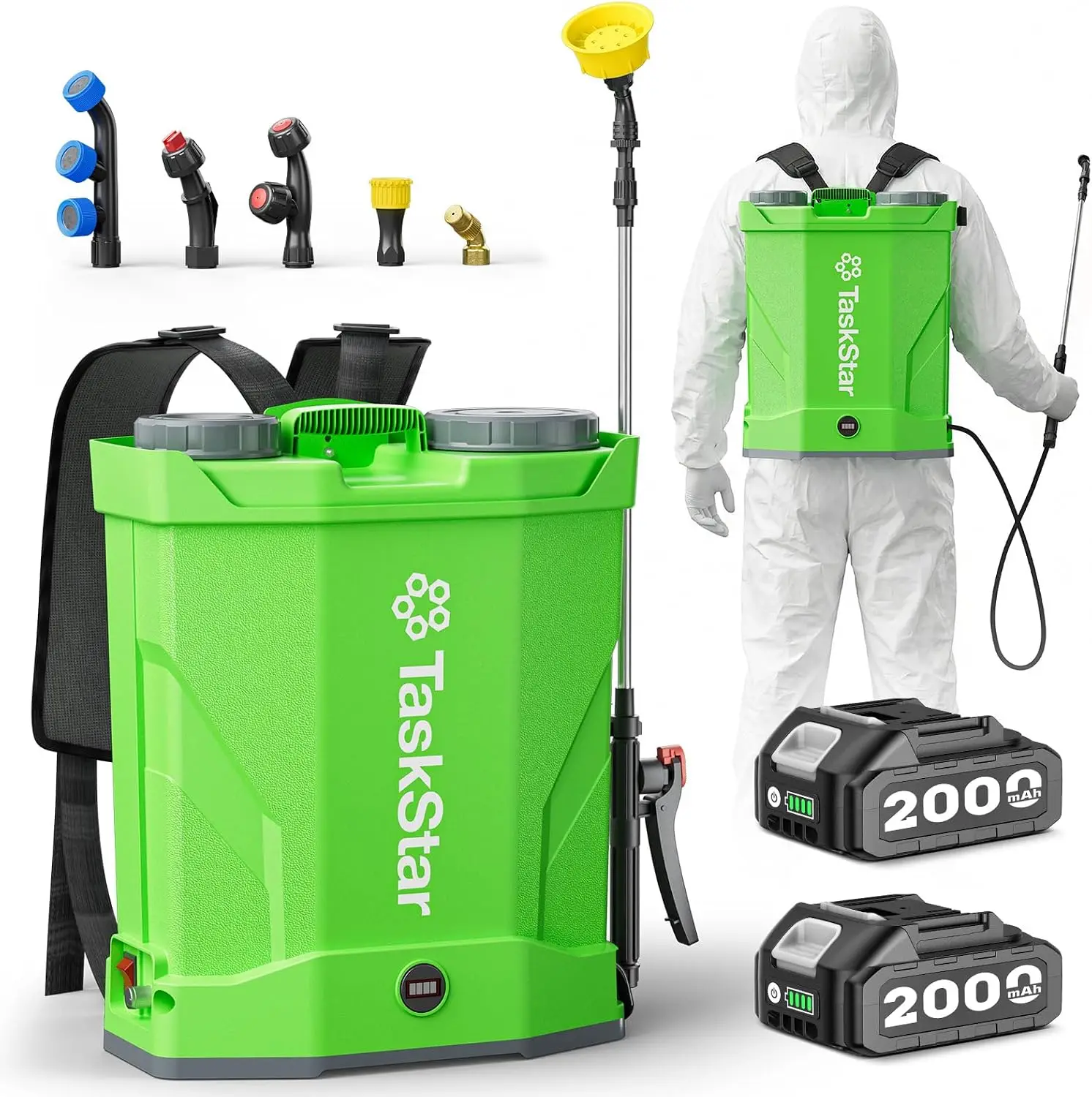 Battery Powered Backpack Sprayer 42 Gallon Lawn Yard 2X2000Mah Batteries 0100 Psi Adjustable Pressure 32 Inch Telescopic Wand 6