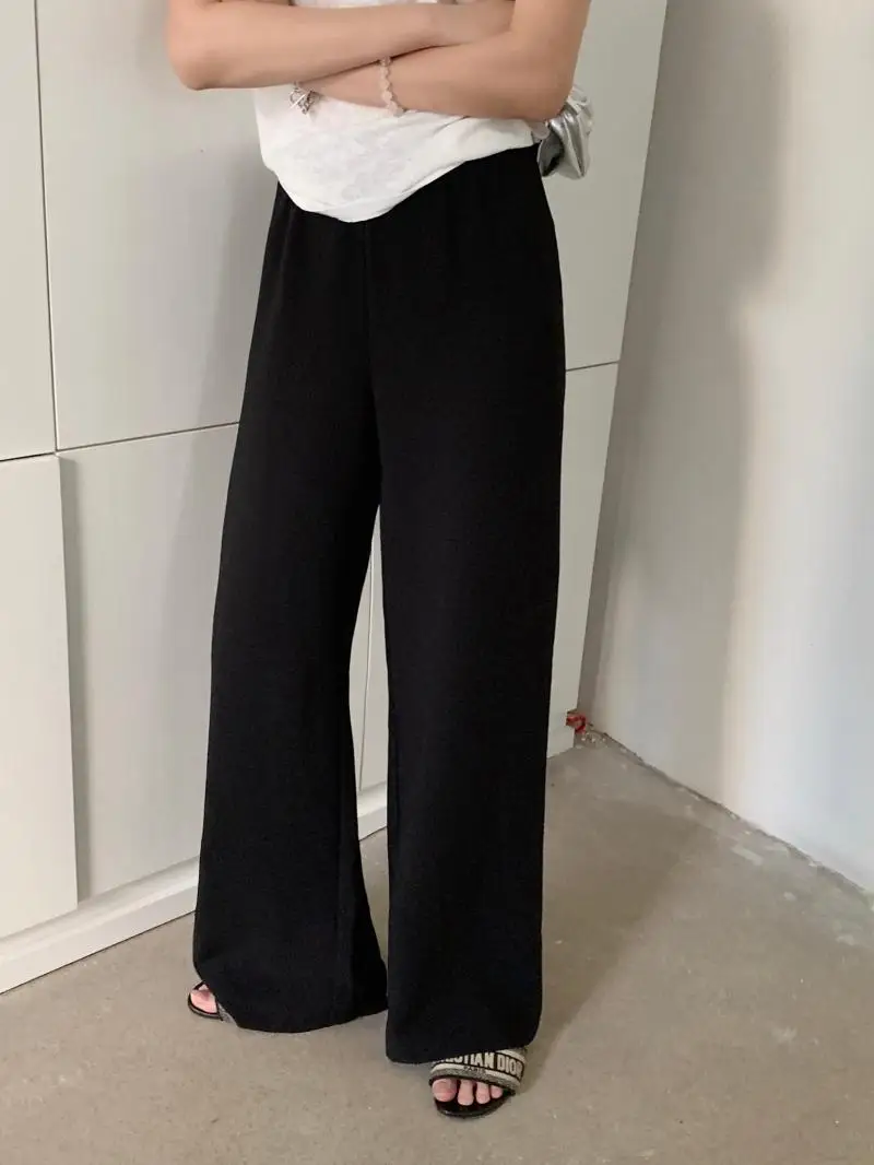

New Summer High Waist Loose Fit Casual Pants Women's Elastic Waist Acetate Long Pants Floor-Length Comfortable Korean Sle