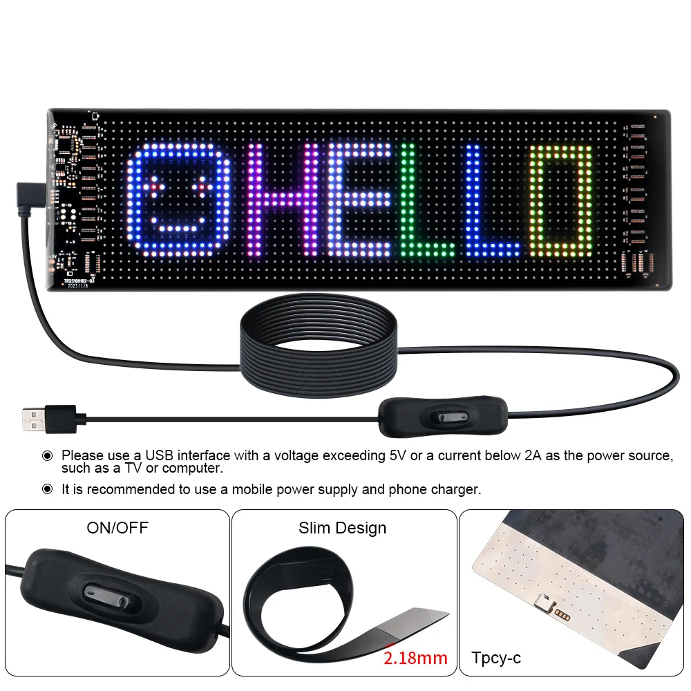 Panel pikseli LED z matrycą, elastyczny USB 5V LED znak samochodowy adresowalny wzór RGB przewijany tekst animacja wyświetlacz kontrola aplikacji