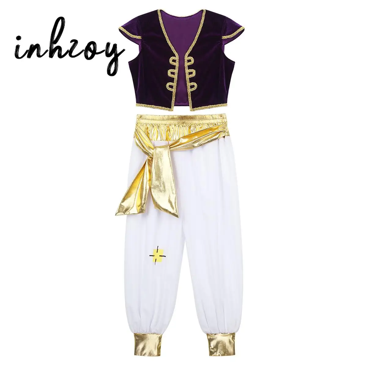 

Kids Boys Arabian Prince Role Play Costume Cap Sleeves Vest Waistcoat with Harem Pants Set Halloween Carnival Party Fancy Outfit