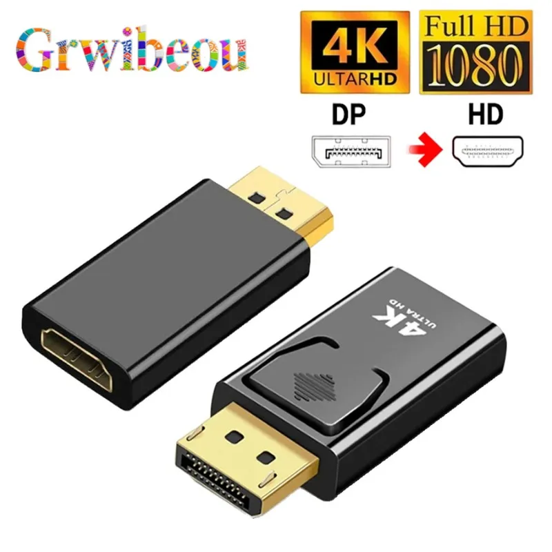 GRWIBEOU 4K DisplayPort to HDMI-compatible Adapter Cable 1080P DP to HDMI-compatible Video Audio Converter For PC TV Laptop