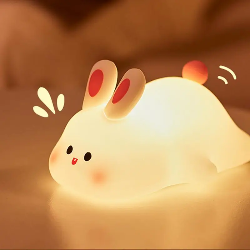 Silicone Night Lamp Rabbit Led Night Light Sensory Bedroom Bedside Light 3 Modes Silicone Rechargeable Rabbit Design For