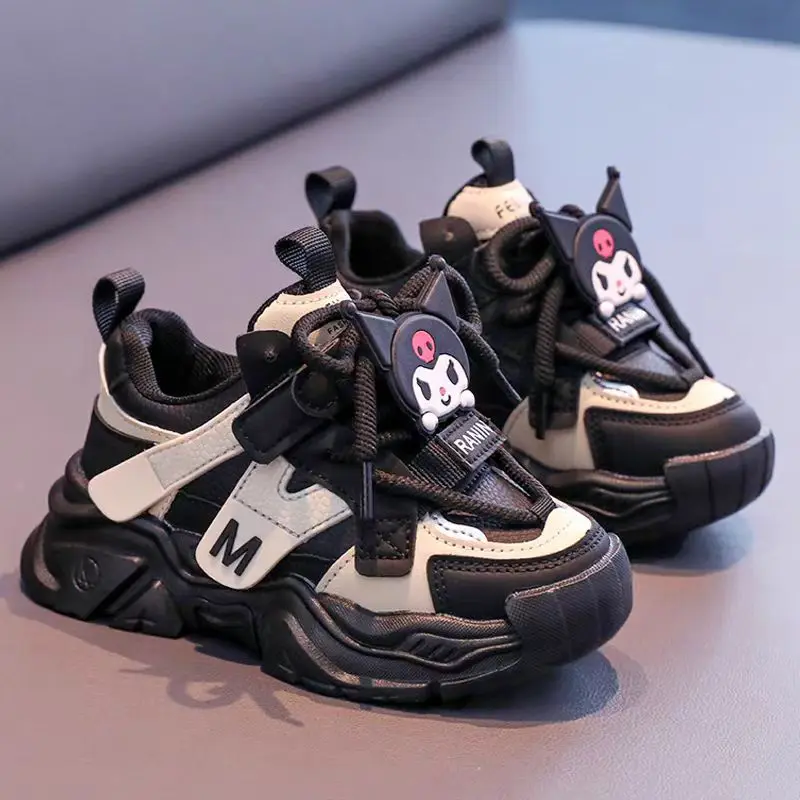 

Kids'Casual Shoes Sneakers PU Leather Cartoon Kuromi Spring Shoes For Girls Velcro Anti-slip Breathable Black Shoes Size 23-36
