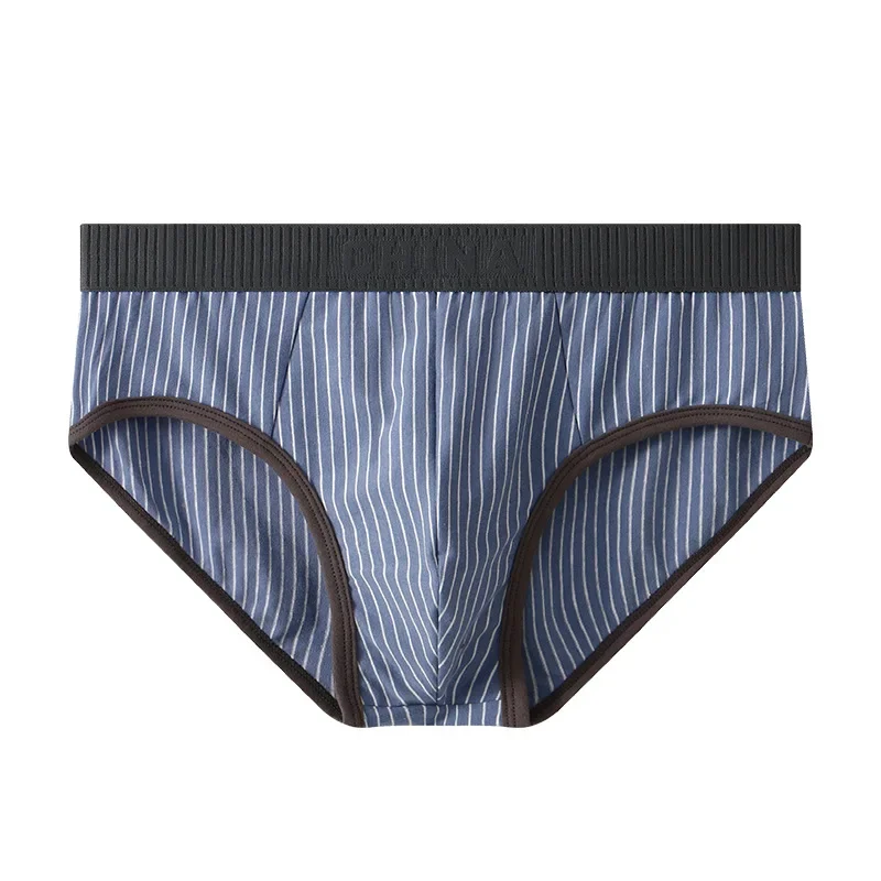 Mens Sexy Stripe U Convex Pouch Briefs Loose Cotton Breathable Underwear Sleep Bottoms Man Underpants Penis Big Pouch Panties