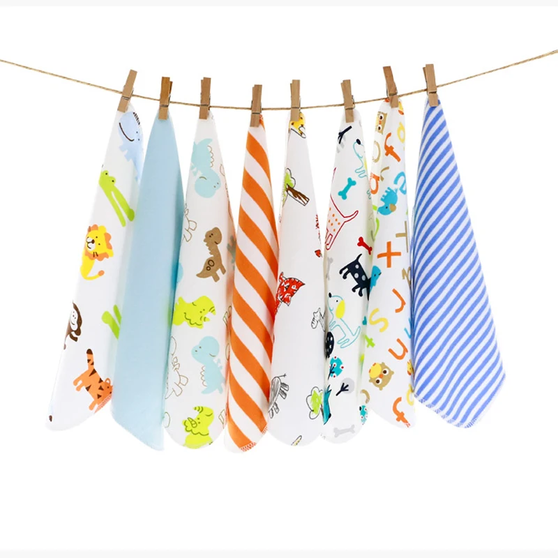 8pcs Hand Towel Baby Small Scarf / Feeding Napkin Hood Towel Soft Cotton Fabric Hand-painted Pattern Multi-color optional 21CM