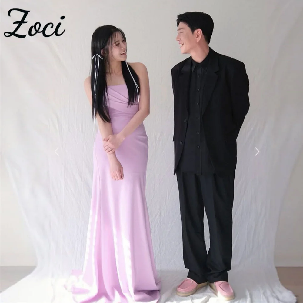 

Zoci Simple Strapless Purple Korea Evening Dresses Floor Photo Shoot Dress Wedding Party Dresses Customized Reception Dresses