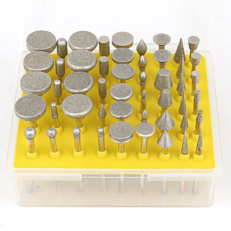 Allsome 50pcs Diamond Grinding Heads Set 3.0mm Shank Grinding Burrs For Dremel Abrasive Rotary Tools Grinder Head Diamond Burr