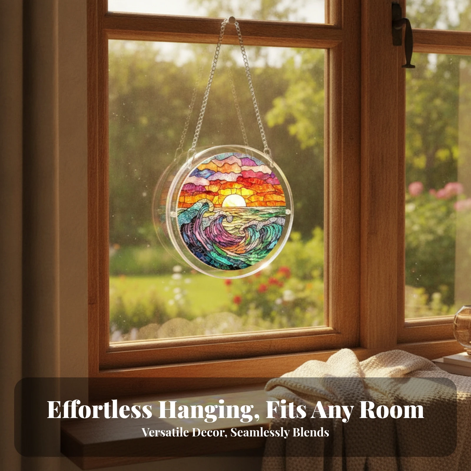 Acrylic Puzzle Suncatcher Layered Jigsaw Window Hanging Stained Glass Sun Catcher Metal Chain Decor Item Light-Catching