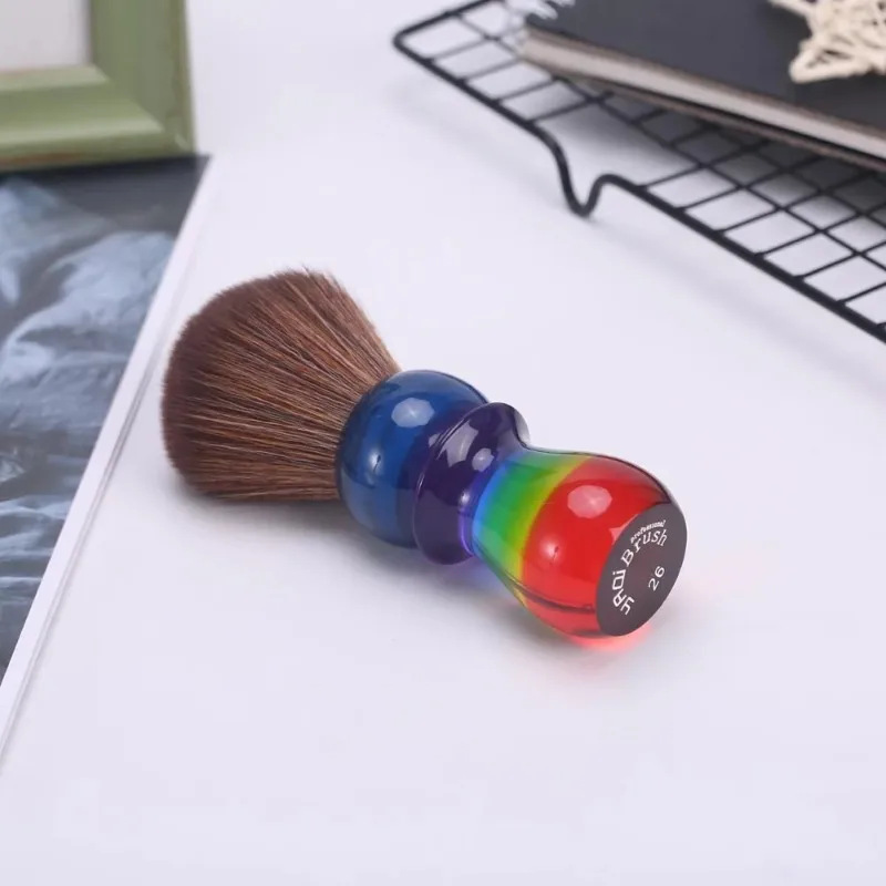 YAQI Rainbow Brown 26MM Synthetic Hair Mens Shaving Brushes Portable Travel Beard Care Brush Provide Precise Shaving For Male