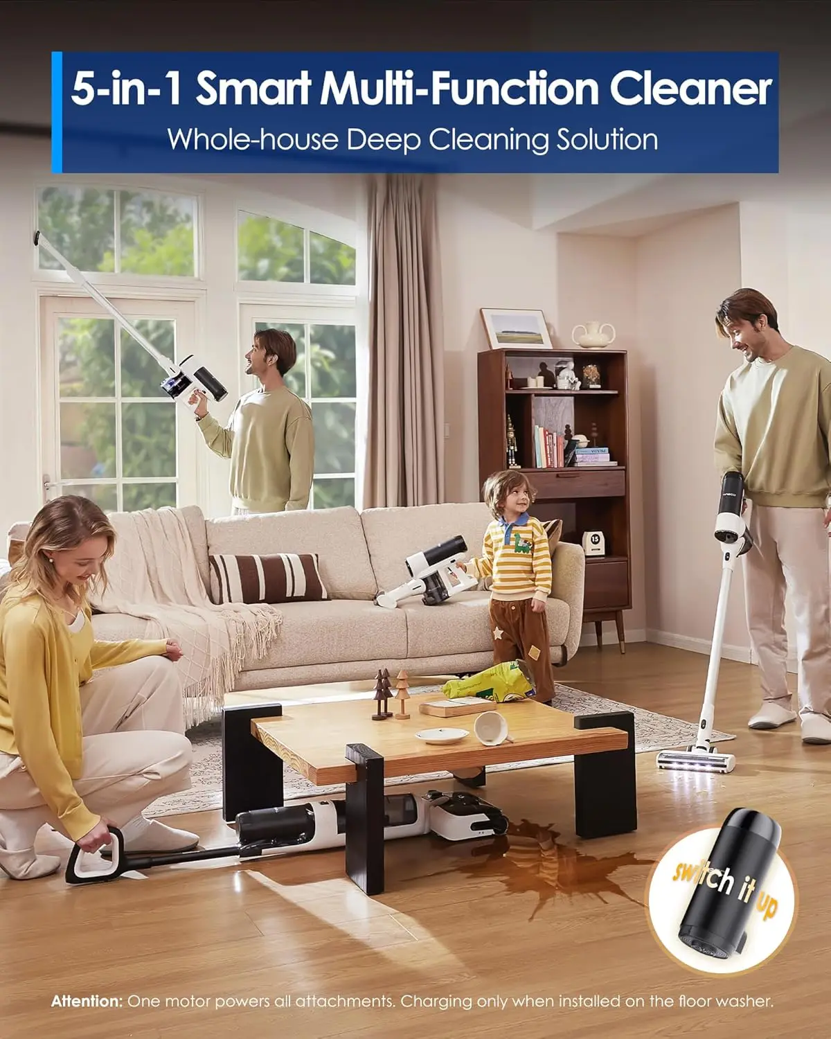 Tineco Floor ONE Switch Stretch Wet/Dry Vacuum Cleaner Multi-Function 180 Lay-Flat Anti-Tangle Self-Cleaning 65Min Runtime Vac view 2