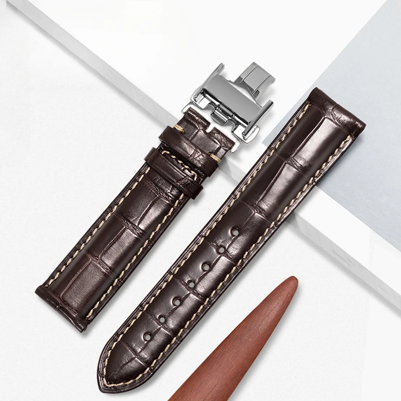 Crocodile Strap Suitable for Longines Watches (Master Presence Conquest), Double Button Butterfly Clasp