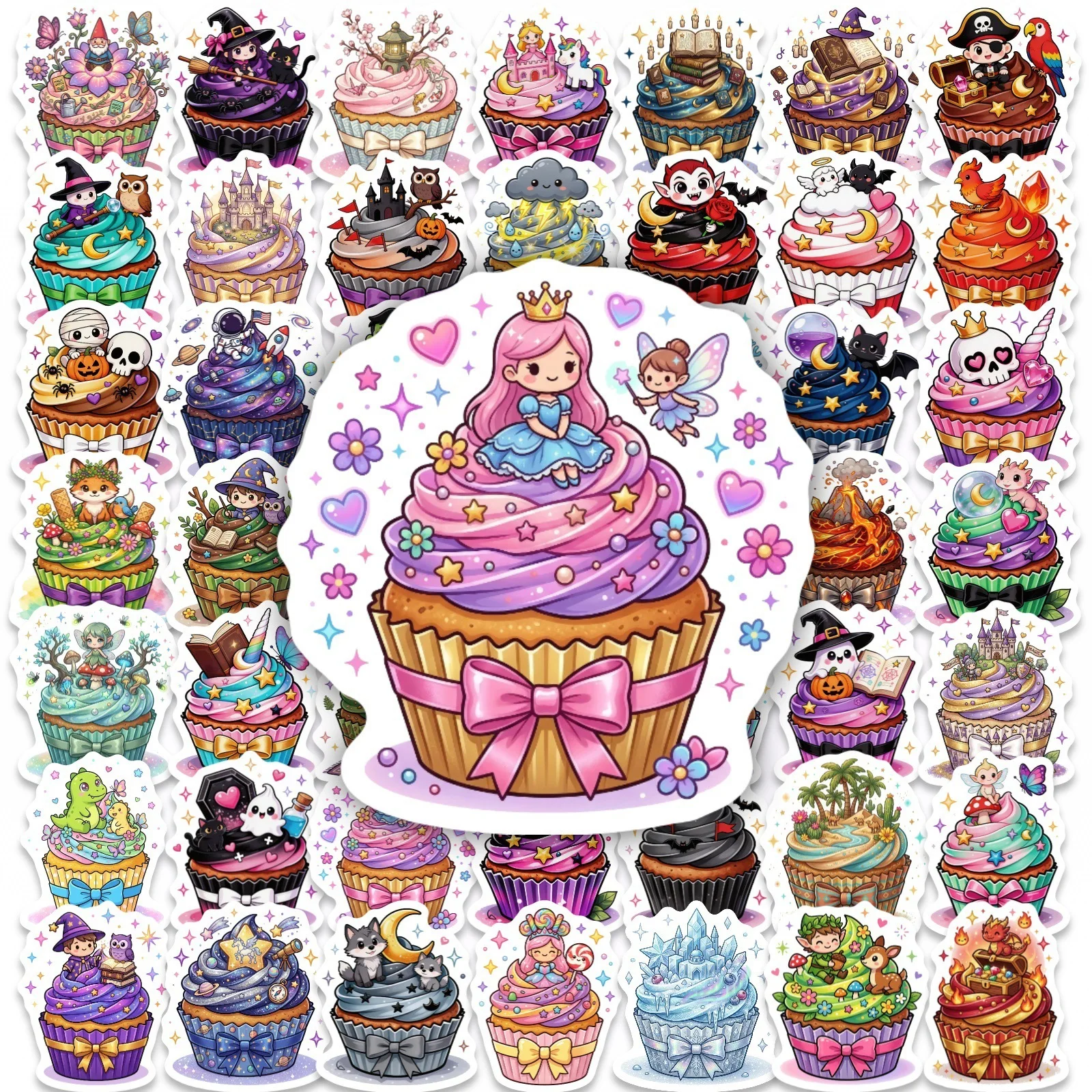50 Stück Cartoon Magic Cake Aufkleber, keine Wiederholung, wasserfeste Aufkleber für Telefon, Schreibwarenbox, Lunchbox, Skate-Helm, Koffer, Schreibtisch