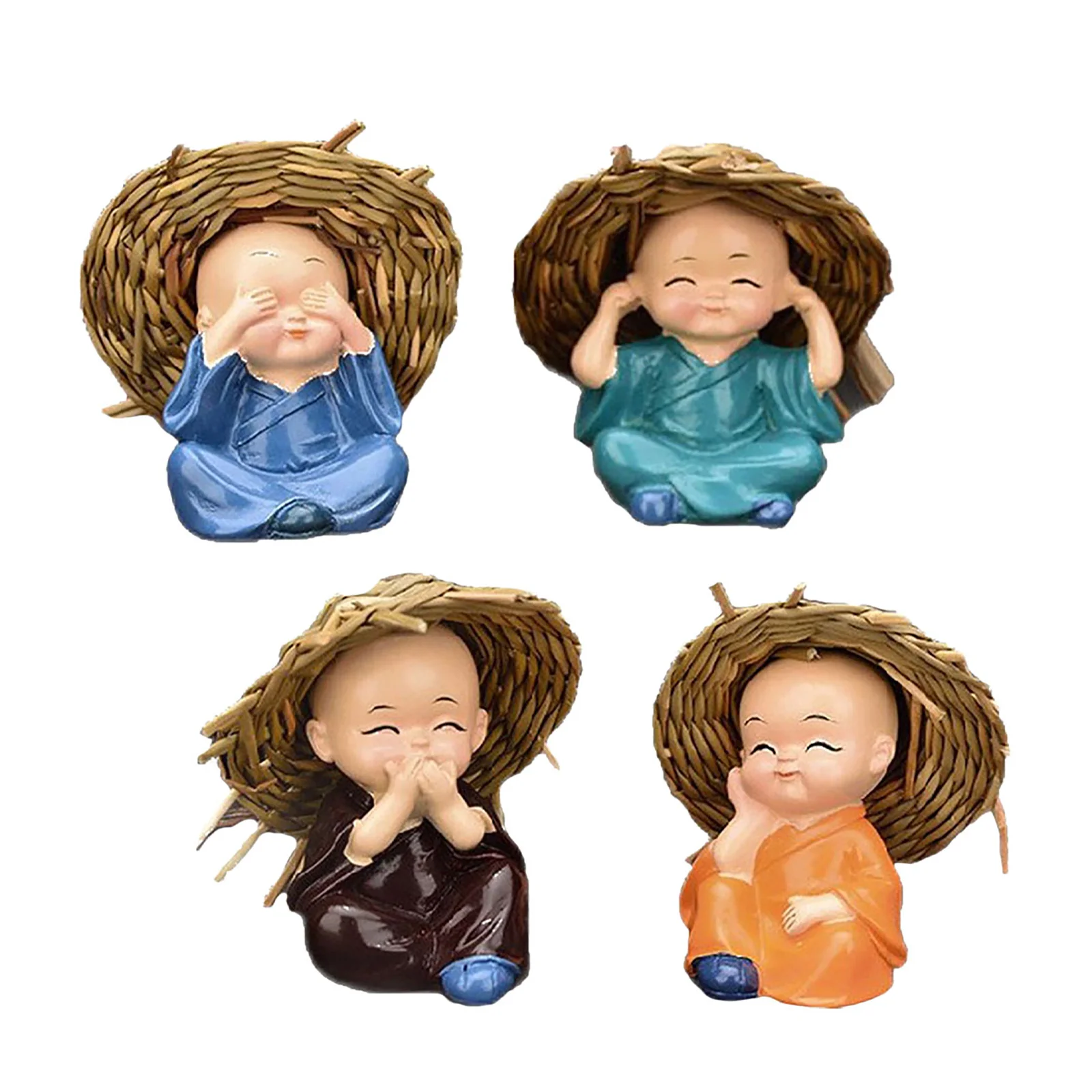 

4pcs Car Decoration Resin Small Monk Auto Ornament Buddha Decor For Home Store Decorative Monk Figurines Shelf Display