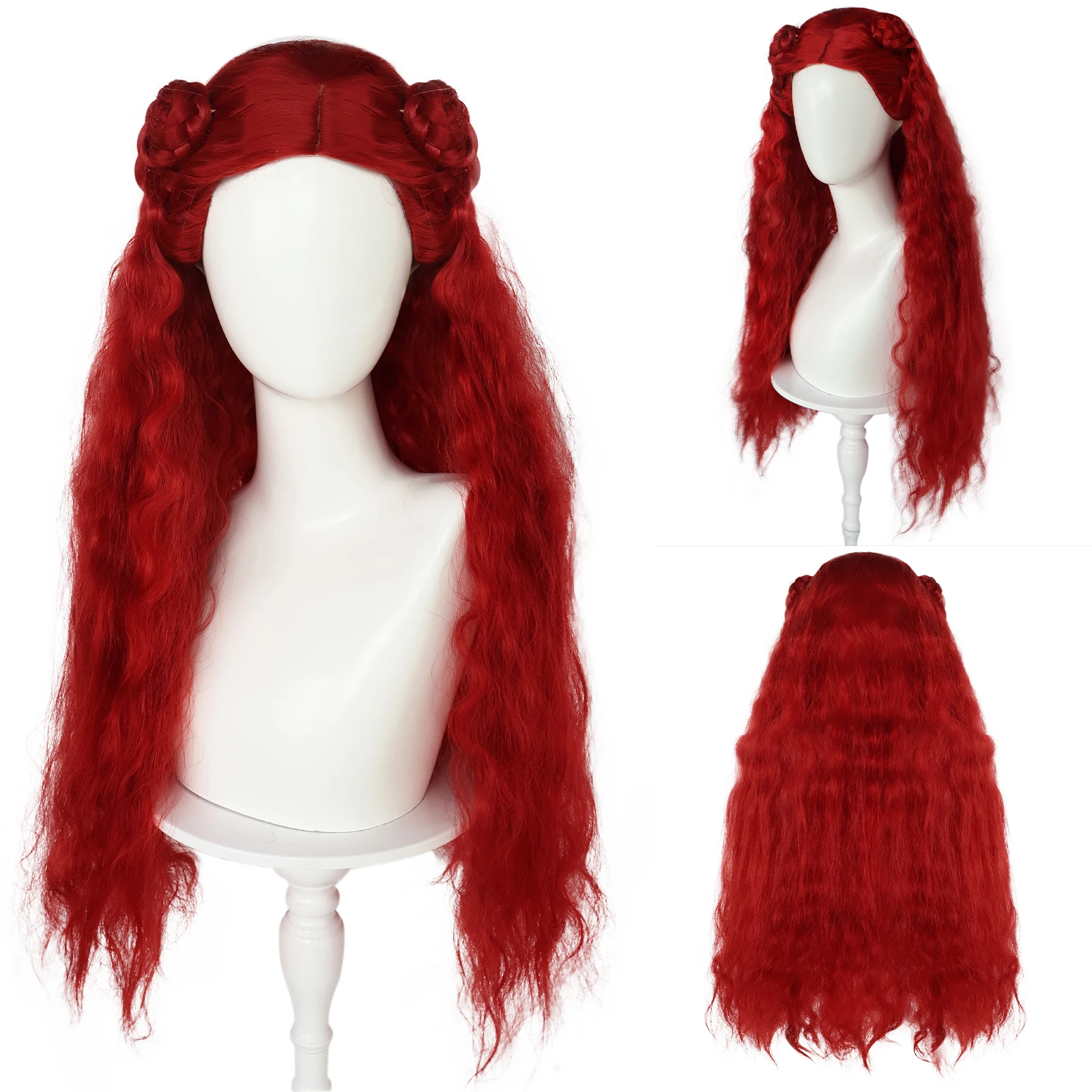 Red synthetic fiber wig fluffy wig suitable for music festivals, Valentine's Day, New Year, Halloween, Thanksgiving Cos wig