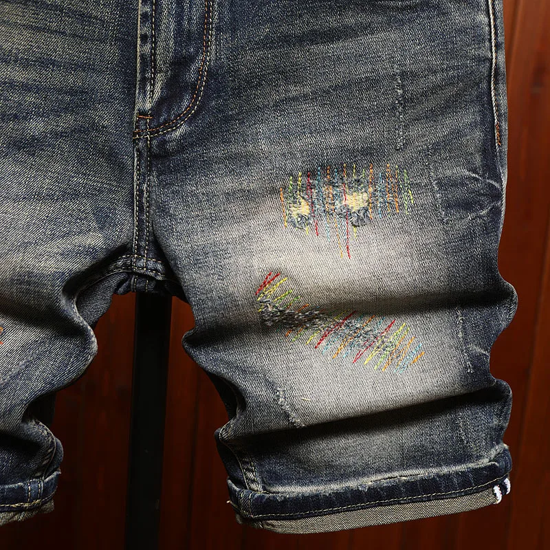 Denim shorts men 2025 summer straight tube slim fit nostalgic retro style street cool casual five quarter pants