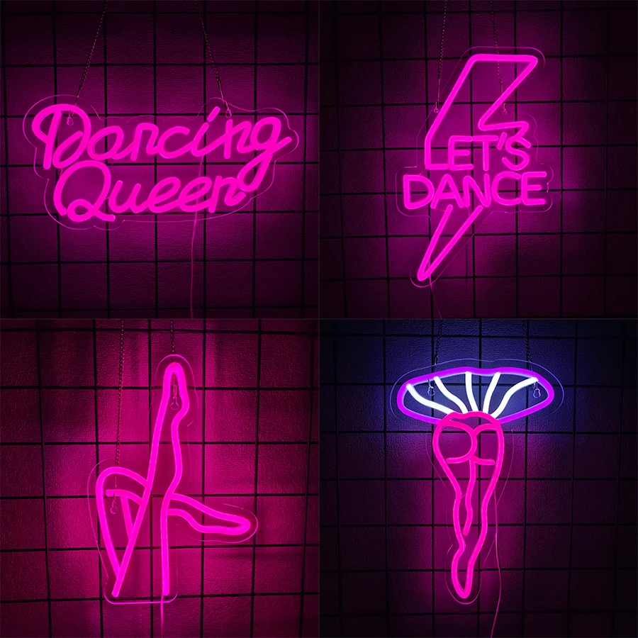 Letrero de neón de danza, icono de letra rosa, alimentado por USB, utilizado para decoración artística de paredes de habitaciones, clubes, bares y aulas de baile.