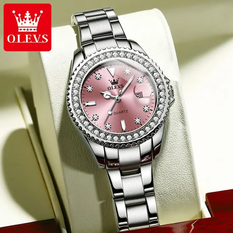 OLEVS Original Diamond Dial Quartz Watch for Women Fashion Ladies Watches Stainless Steel Waterproof Luminous Women\'s Wristwatch