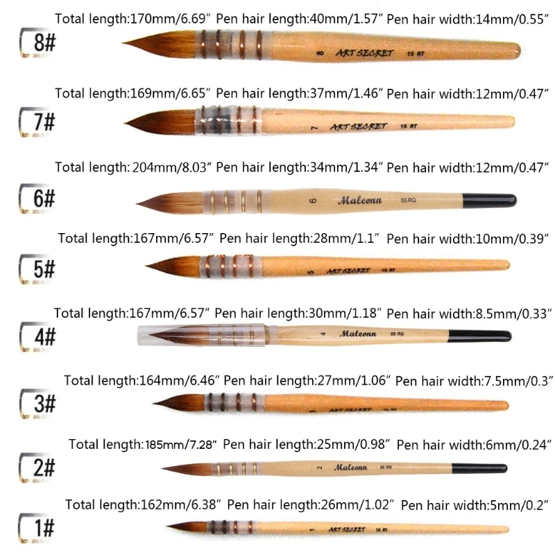 Penna per calligrafia con pennello per capelli in nylon, fissa per pittura ad acquerello