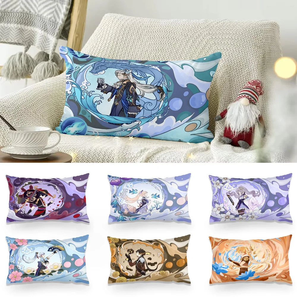 Pillow Cover Anime Game Furina Neuvillette Xiao Wanderer Cartoon Decorative Home Double-sided Printing Short Plush Cushion Cover