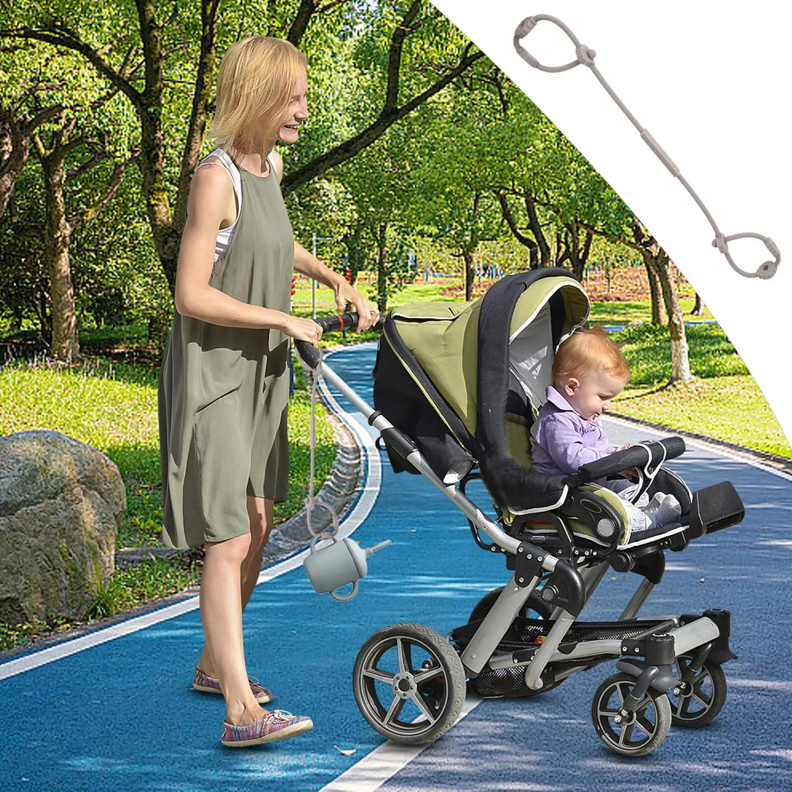 Stroller Toy Straps Adjustable Food Grade Teether Holder Chain Silicone Safety Straps for Strollers High Chair Cribs Bottles