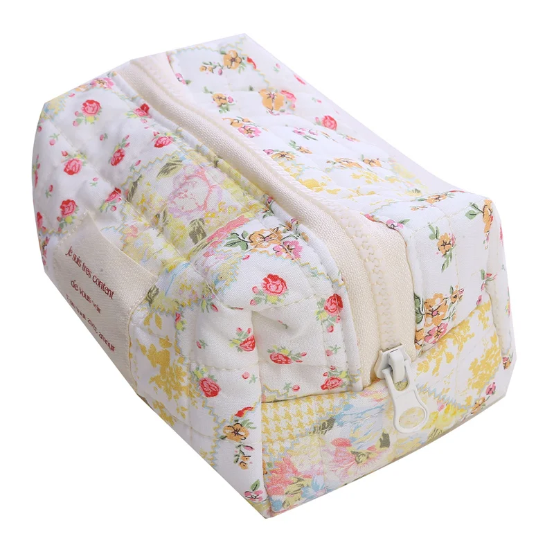 Women Fashion Floral Boat Cosmetic Bag Liner Travel Jewelry Storage Organizer Cotton Soft Thick Clutch Bag Large Capacity