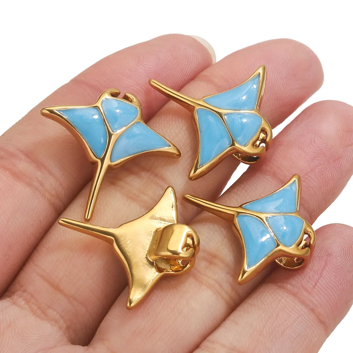 2025 New 2pcs Stainless Steel Devil Fish Charm Blue Enamel DIY Necklace Bracelet Jewelry Making Accessories Waterproof Wholesale view 5